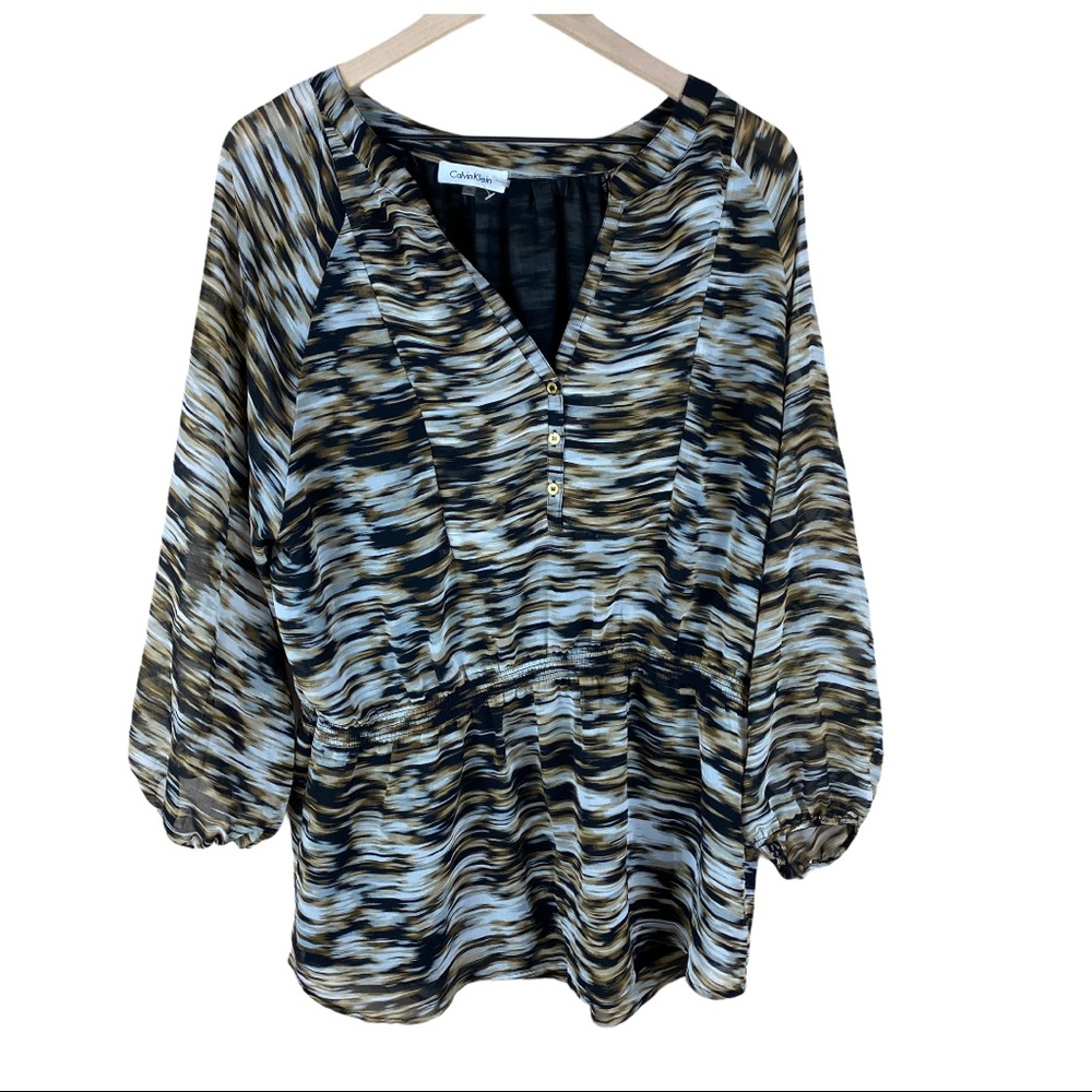 Calvin Klein Brown Black Sheer Tunic Top XL